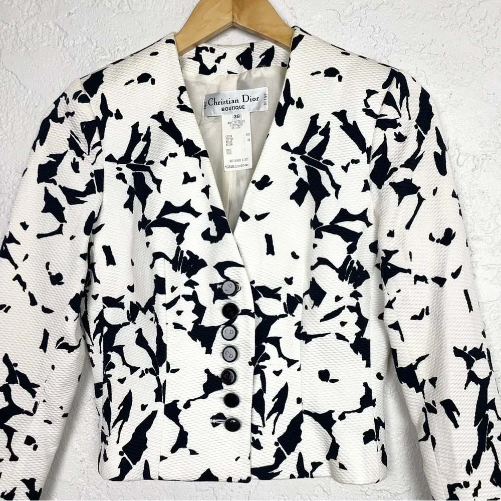 Christian Dior Vintage 1980’s Black & White Floral Print Blazer Jacket